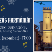 Kőszegi zsinagóga az "A Várakozás Harmóniái" rendezvény plakátján, téli hangulattal.