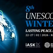 A 8. UNESCO MOST Téli Iskola plakátja: Tartós Béke és Emberi Biztonság, 2026, Kőszeg.