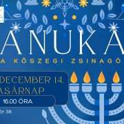 Hanuka ünnepi plakát Kőszegen, 2025. december 14-én. Feliratok: Hanuka, ¡ASK, EMIH.